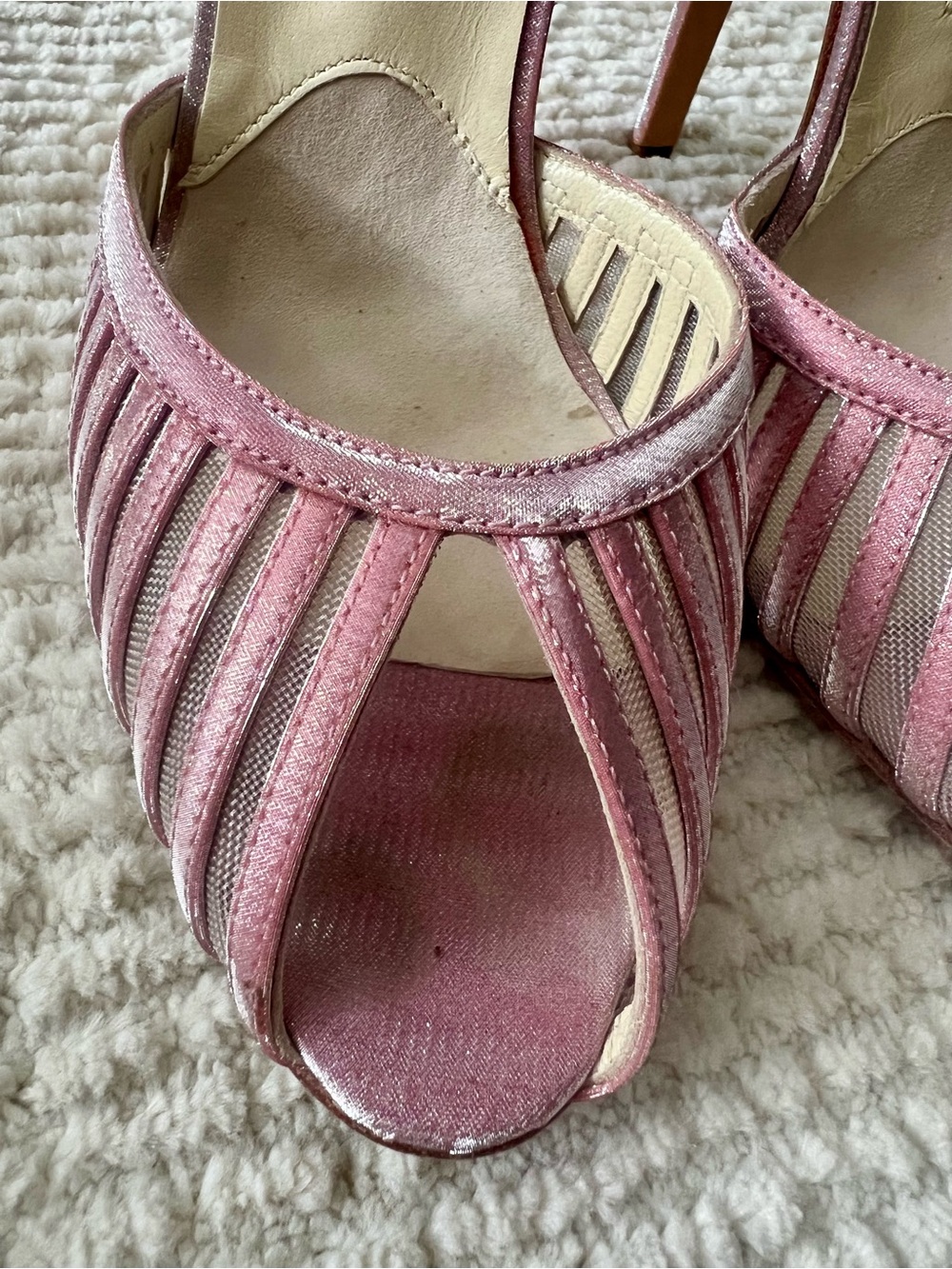 Brian Atwood Rare Pink Metallic Strappy Stiletto Sandals - Picture 4 of 12